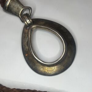 SUNBELT Brass Teardrop Bolo Tie Brown Leather Cord Adjustable for Men